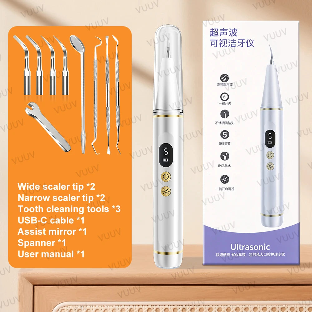 Visible Ultrasonic Dental Scaler Tartar Remover 5 modes with LED Light Household Teeth Cleaning Tools Dental Cleaner Oral Care
