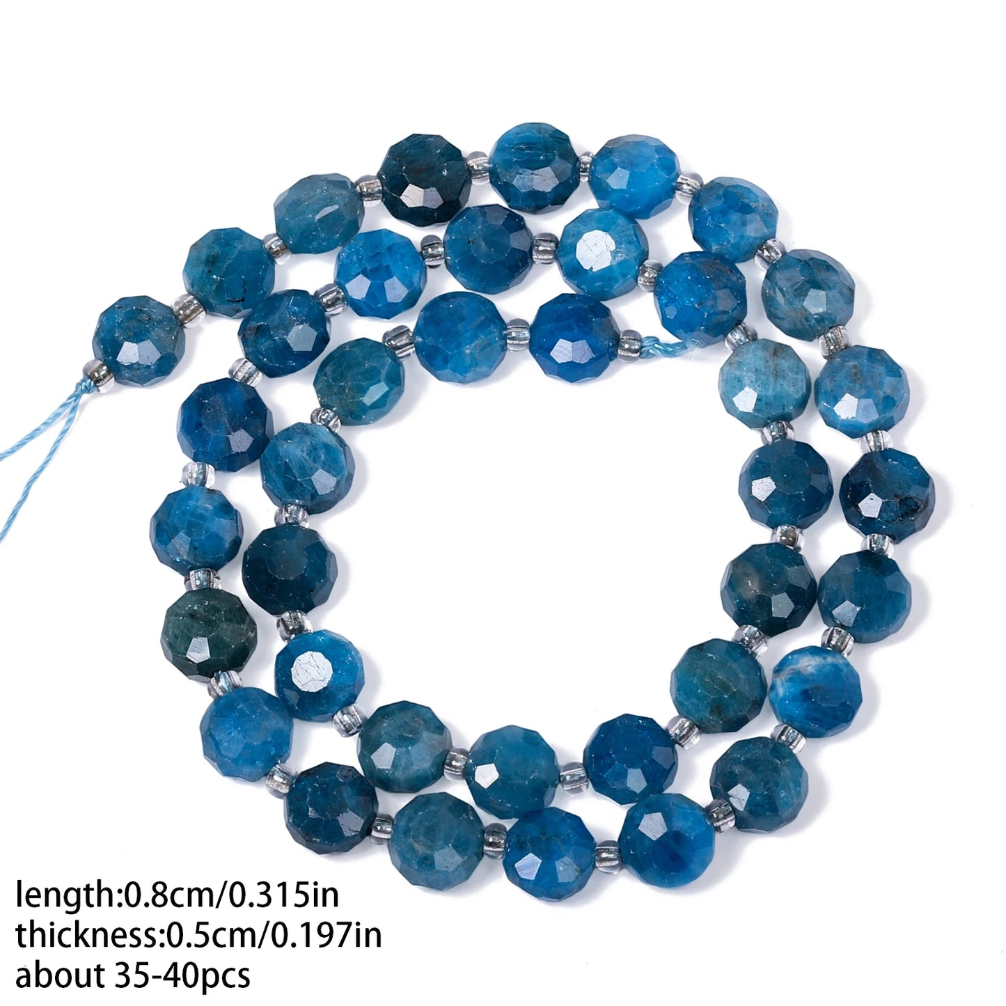 Natural Blue Apatite Gems Stone Beads 8x5mm AAA Faceted Flat Round Coin Shape Beads for Jewelry Making Diy Accessories