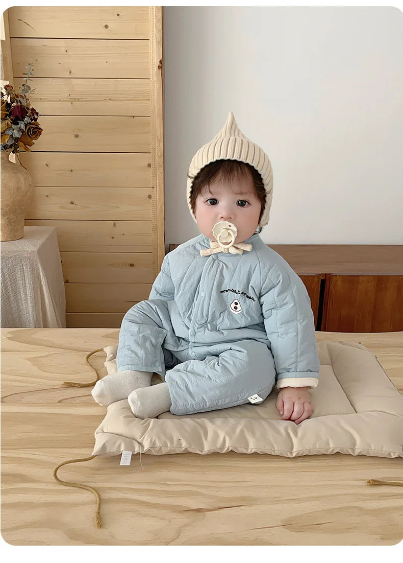 New Embroidered Baby Romper Autumn Winter Thicken Cotton One-piece Bodysuits for Boys Girls Outdoor Cotton Jacket Jumpsuit