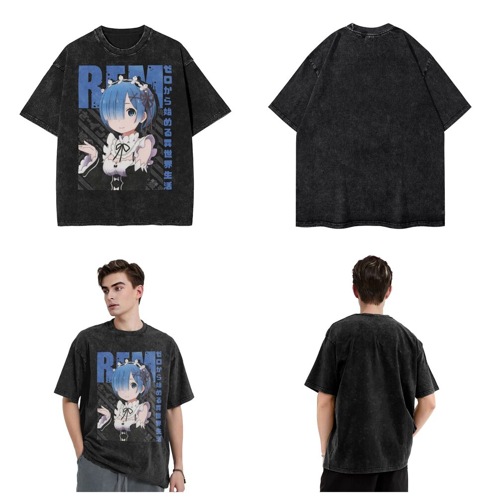 Rezero Rem Re:Life In A Different World From Zero Washed T Shirts Streetwear Hip Hop Vintage T-Shirt Tees for Men Women Harajuku