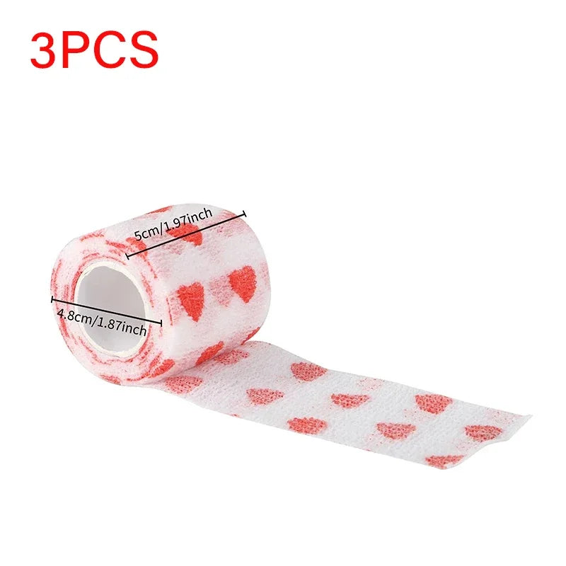 White/Pink Heart And Pink Leopard Tape Tattoo Handle Bandage Anti-slip Athletic Nonwoven Self-adhesive Elastic Bandage Grip