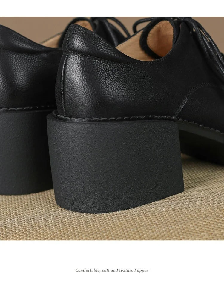 NEW Spring/Autumn Women Shoes Genuine Leather Round Toe Platform Shoes Women Solid Lace Women Pumps Thick Heel Shoes for Women