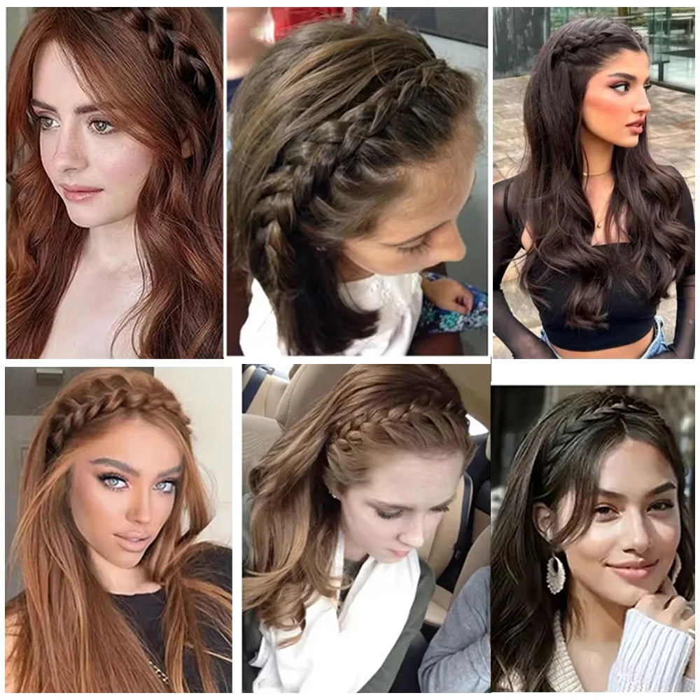 Synthetic Ladies Hair Wide Fishbone Braids Non-slip Headband Handmade Retro Headband Styling Headwear Accessories