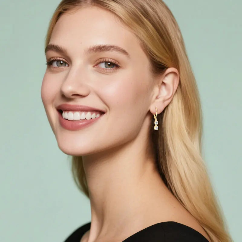 IOGOU D Moissanite Drop Earrings for Women 925 Sterling Silver Leverback Trendy Wedding Fine Jewelry Gift with Certificate