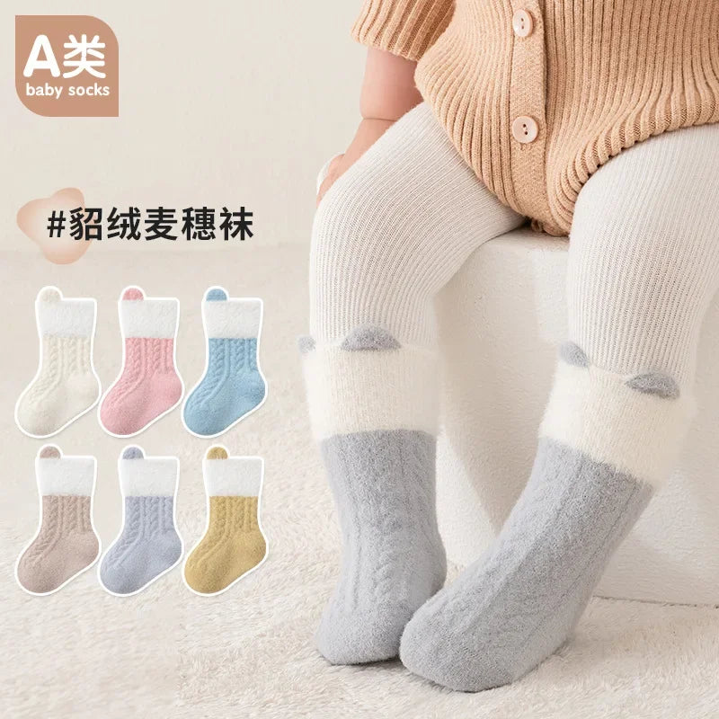 Autumn Winter Baby Socks Fleece Thickened Newborn Children Socks Warm Mid-Tube Kids Socks For Boys And Girls Baby Clothing Gifts