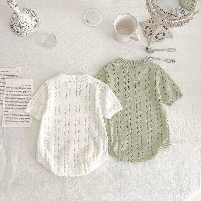 INS Summer Baby Knitwear Romper 0-3Years Newborn Boy Girl Solid Color Short Sleeve O-Neck Knitted Bodysuit One-Pieces Clothes