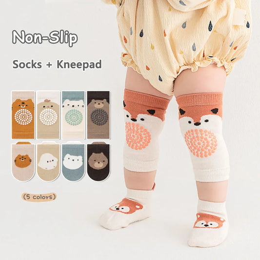 1 Set Socks and Kneepads Baby Non-Slip Socks Cute Cartoon Pattern Children Boys Girls Kids Toddler Floor Socks Kneepads