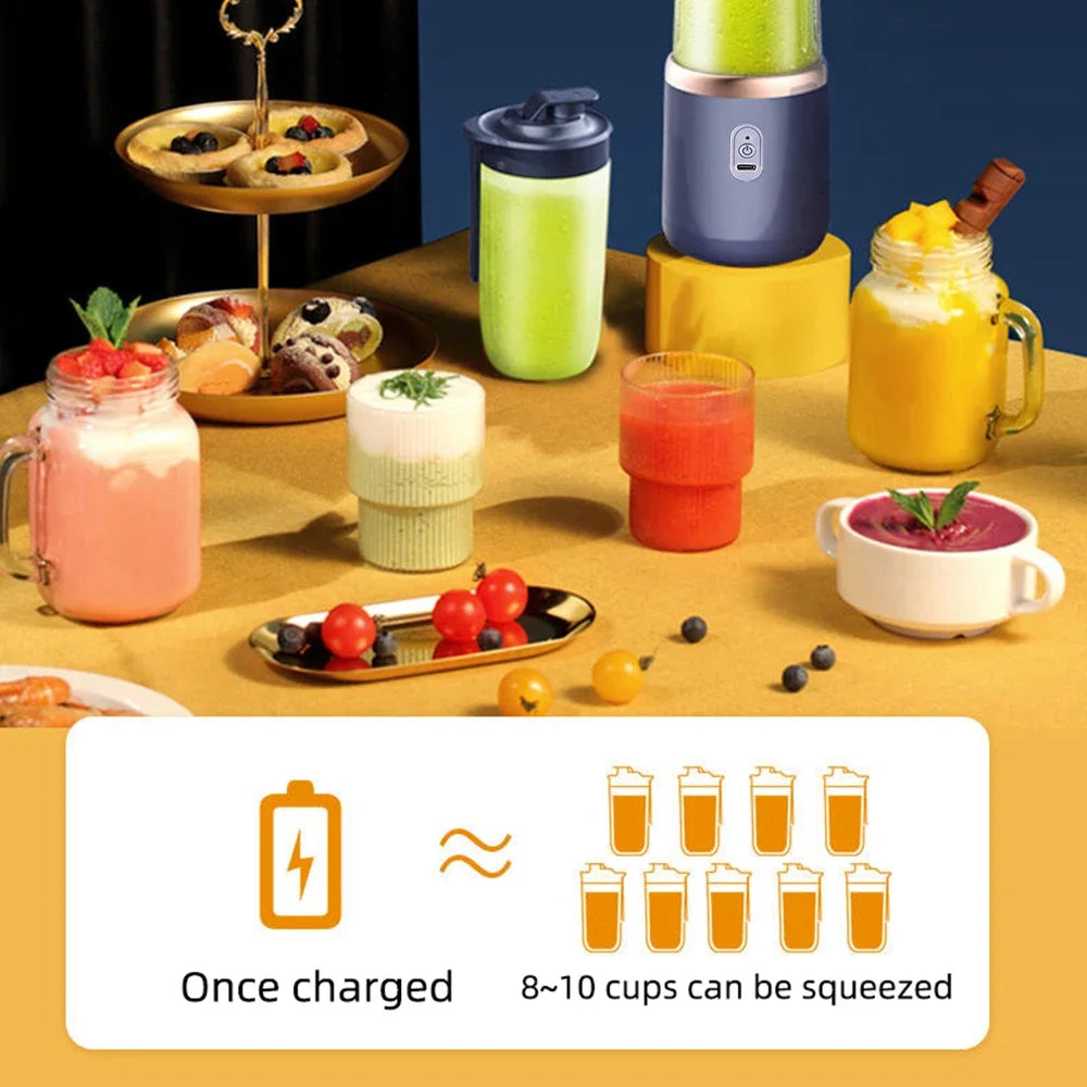 400ML Portable Electric Juicer 2 Cup Home Mini Multifunctional Wireless Blender USB Rechargeable Small Juice Cup Mixer Machine