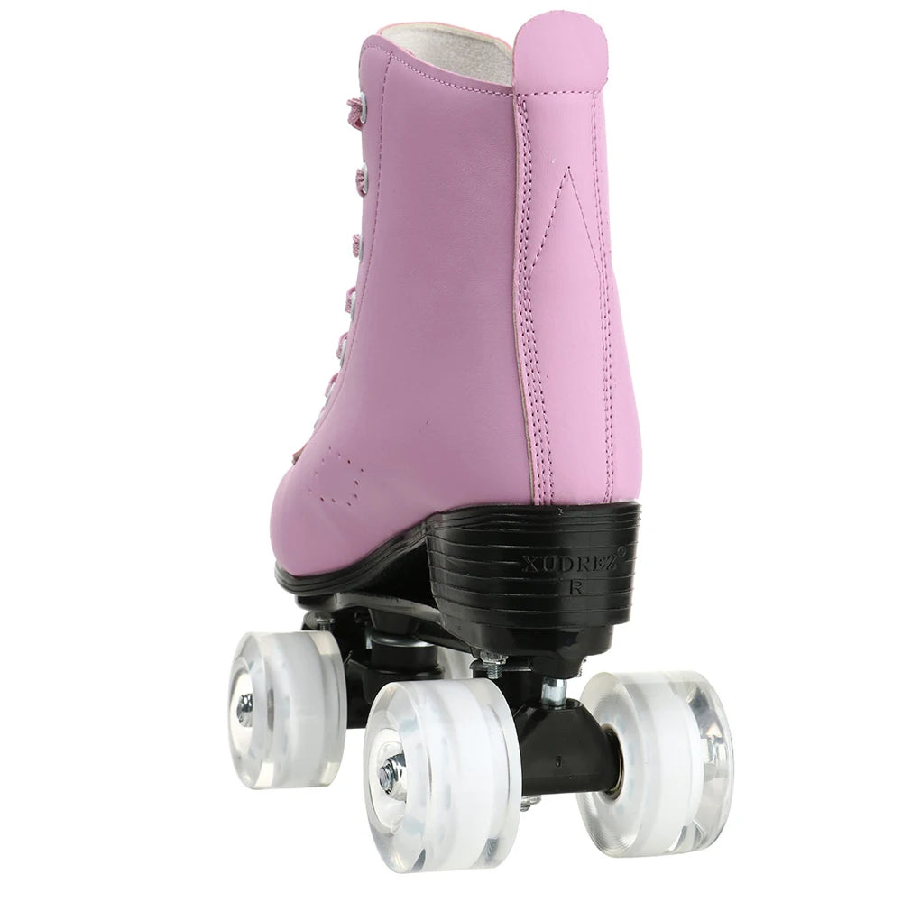 Pink Roller Skate Shoes PU Leather Roller Skates Skating Shoes Sliding Inline Quad Skates Sneakers 4 Wheels Flash Wheel Sneakers