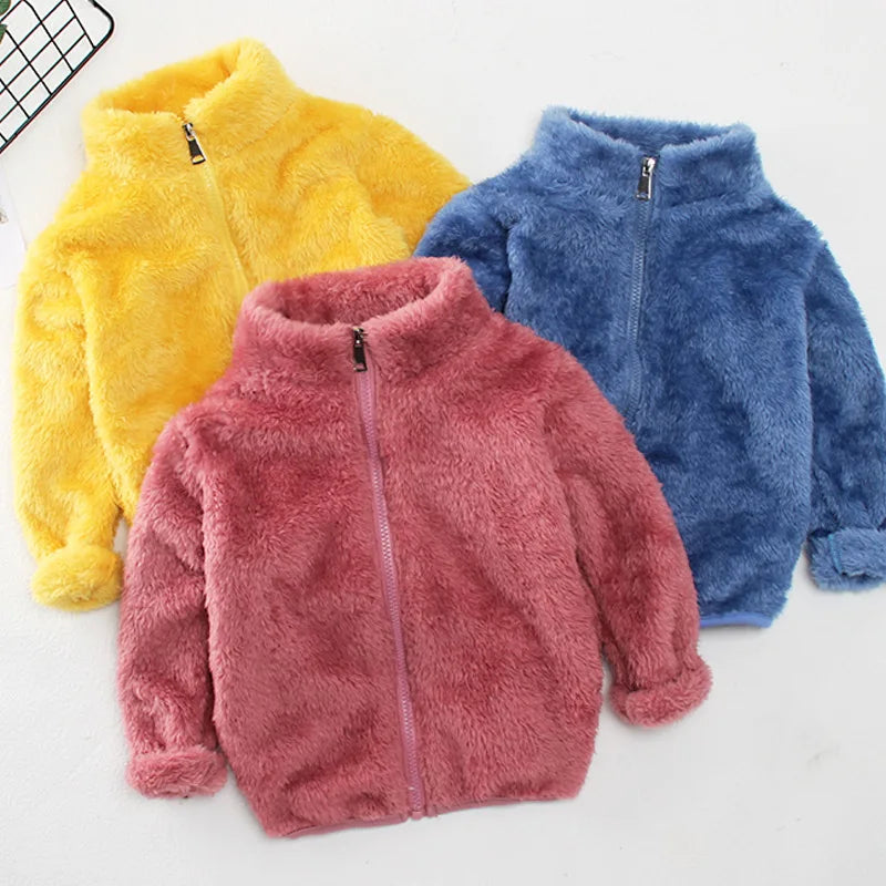 Girls Plus Velvet Coat Children's Furry Jacket Boys Double Sided Padded Outerwear Kids Warm Casual Solid Color Clothing 2-8Y