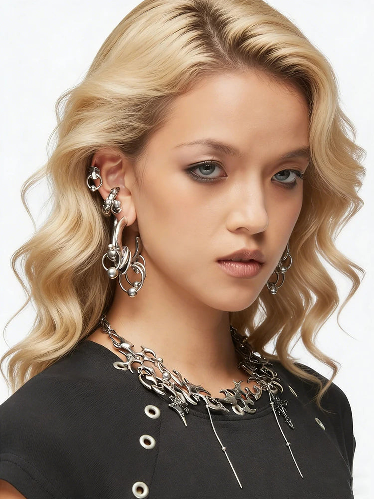 Unique Copper Jewelry Accessories for Men & Women: Avant-Garde Cluster Hoop Earrings, Distinctive Mixed-Metal Shape Body Jewelry