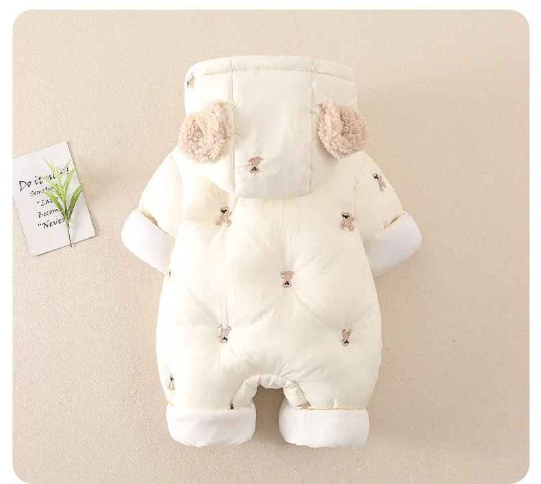 AYNIGIELL Winter Baby Jumpsuit Thick Warm Infant Hooded Inside Fleece Rompers Newborn Boy Girl Overalls Outerwear Baby Sets