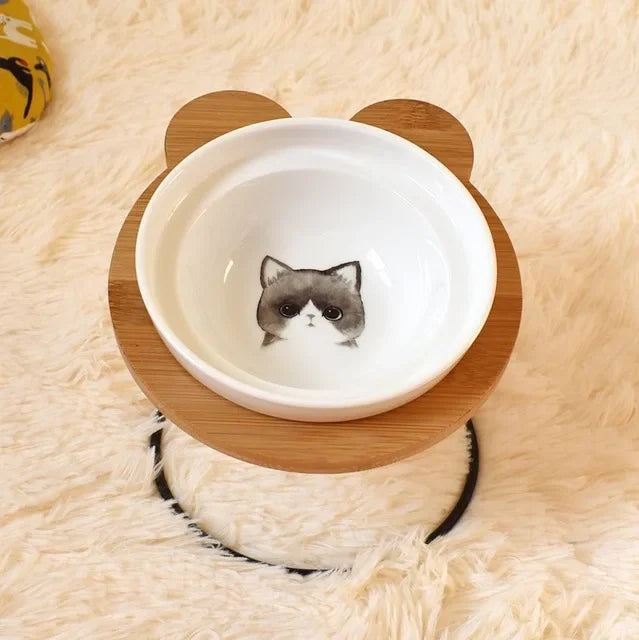 Ceramic Cat Bowl Cat Food Feeder Dog Bowls Drinking Water Bowl Cervical Protection Pet Supplies Ceramic Double Cat Bowls