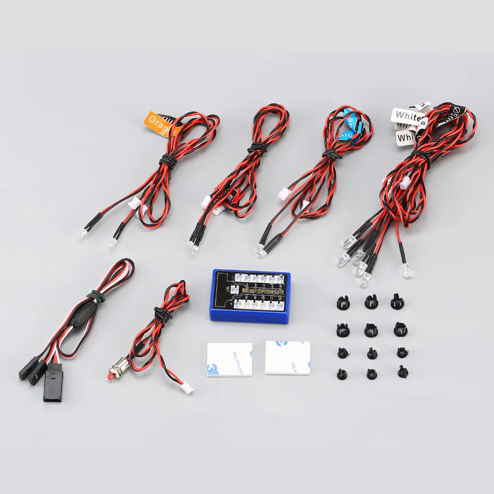 12 Ultra LED Flash Bright Light Strobe Lamp Kit System for 1/10 1/8 RC Car Drift TAMIYA CC01 4WD Axial SCX10 Truck D90 Model Toy