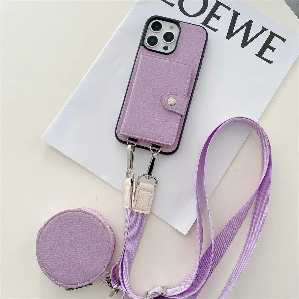 Crossbody Wallet Card Slot Coin Purse for IPhone 17 Air 16 15 Plus 14 13 12 11 Pro Max Leather Protective Phone Case Cover