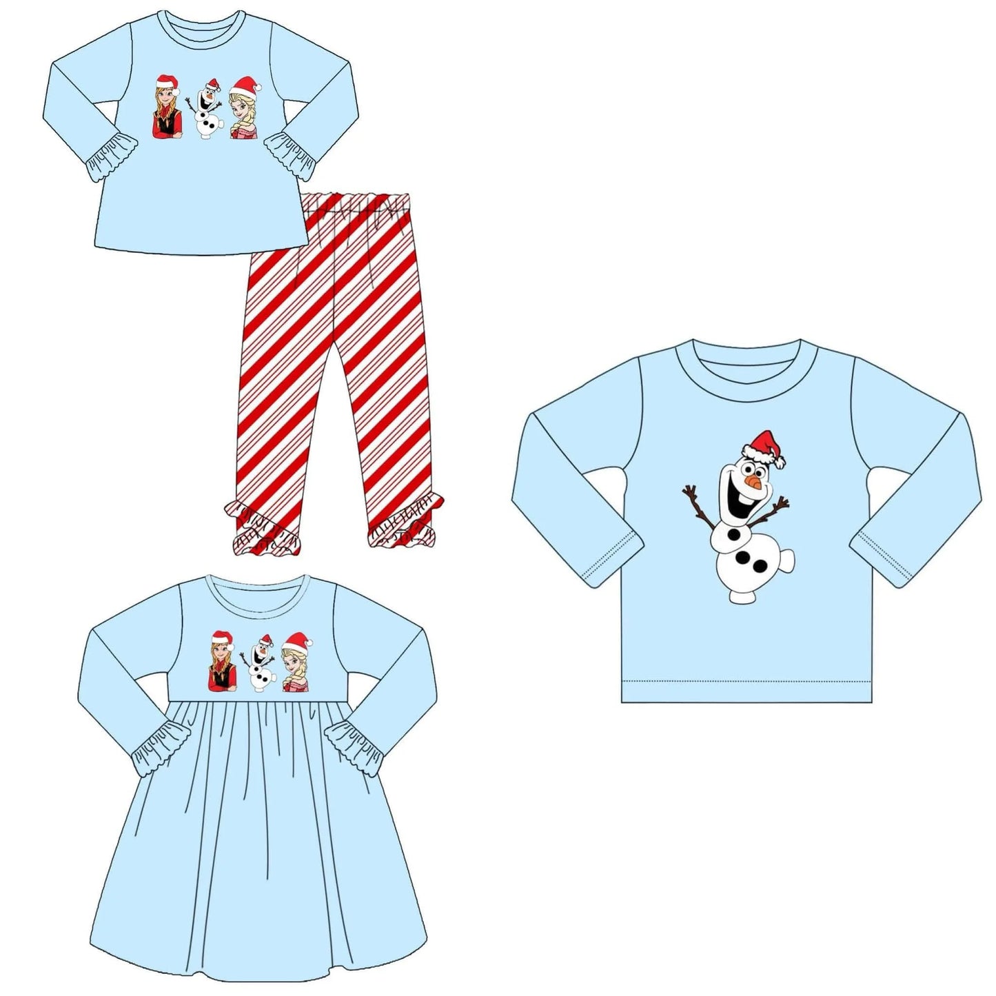 Christmas 3-piece boutique children's suit long-sleeved lace snowman print trousers striped print girl suit baby dress shirt
