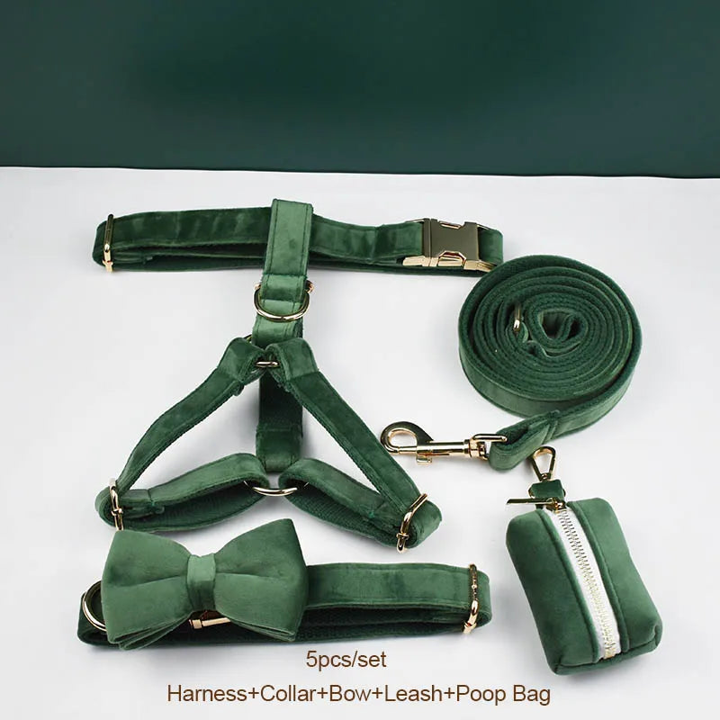 Forest Green Velvet Dog Collar And Leash Set For Dogs Custom Engraved Nameplate Pet Supplies Dog Leash Velvet 39