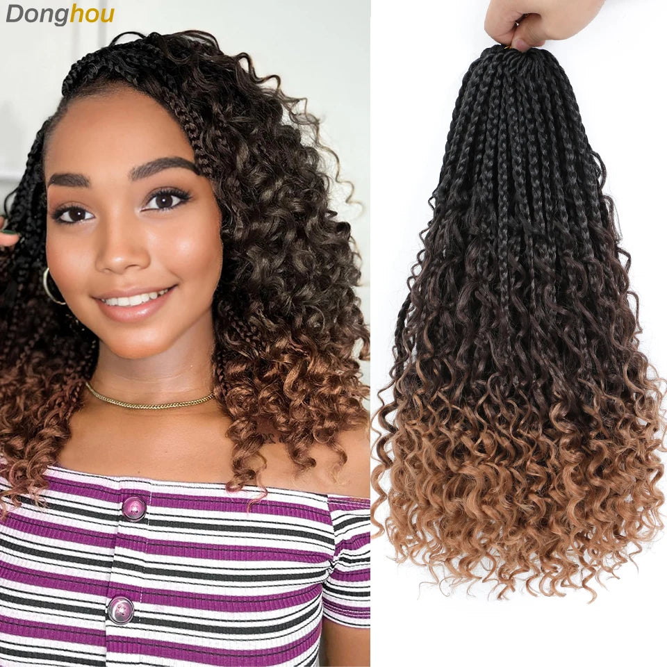 14 18 24 Inch Boho Box Braids Crochet Braids Curly Ends 1B 30 27 #4 Bug 8 Colors Ombre Goddess Bohemian Box Braids Crochet Hair