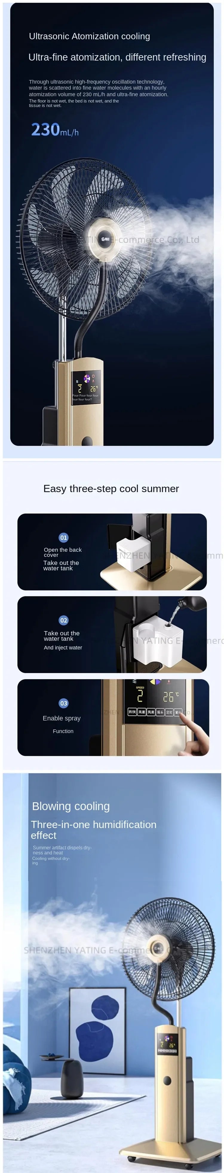 2025Spray Fan Landing Home Quiet Remote Control Humidification Cooling Shaking Industrial Blow Water Cooled Atomizing Electric F