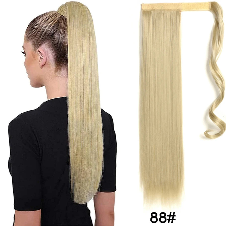 Synthetic Ponytail Long Straight Wrap Around Ponytail Hair Extension Heat-Reistant Fiber Pony Tail Fake Hairpieces For Women