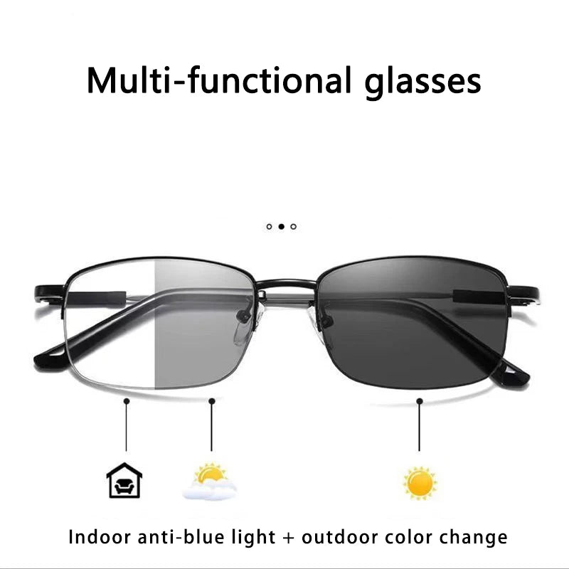Color-changing Dual-purpose Reading Glasses Progressive Multi-focus Intelligent Zoom Titanium Memory Anti-blue Light XTP1832