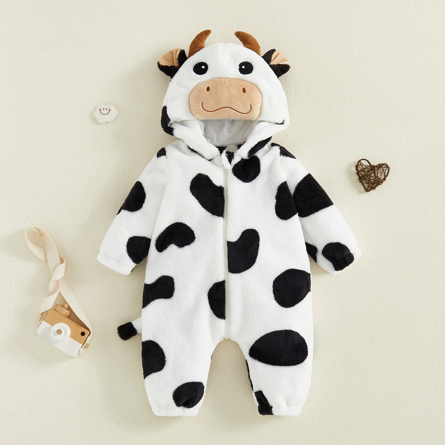 Halloween Costumes Baby Romper, Long Sleeve Hooded Fall Bodysuit Cow Cosplay Costume Halloween Clothes for Girls Boys