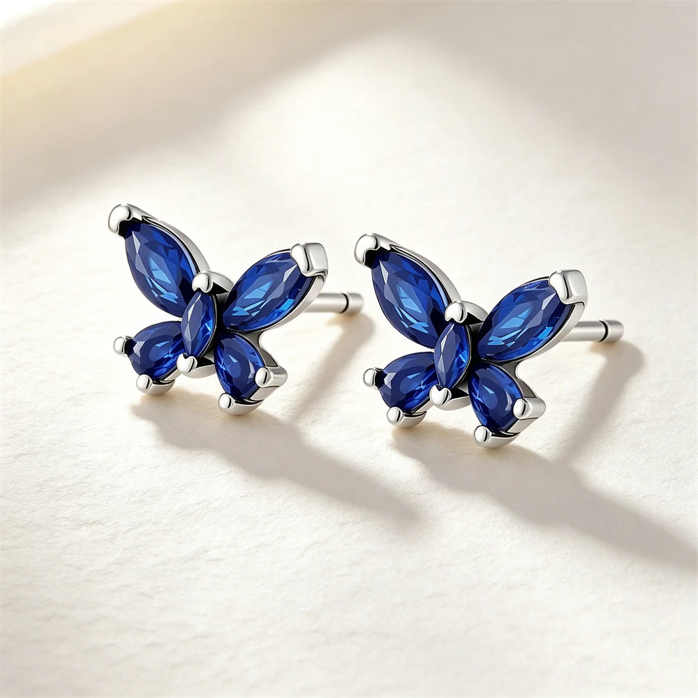 925 Sterling Silver Butterfly Flower Bee Lilac Leaf Zircon Earrings Suitable for Daily Wear as Women's Jewelry Holiday Gifts