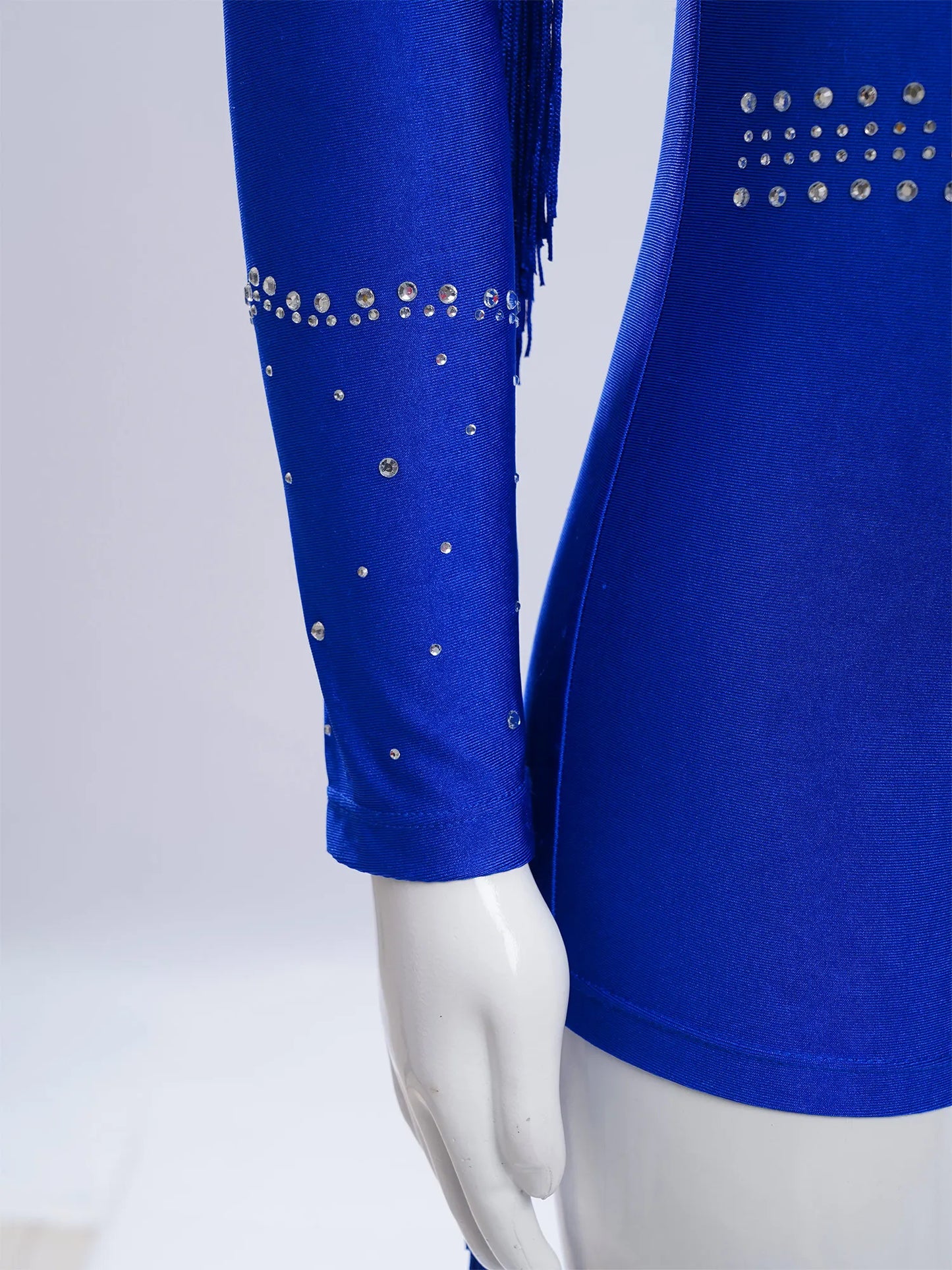 Girls Leotards Jumpsuit for Jazz Latin Skating Competition Costume Tassels Long Sleeve Rhinestones Bodysuit Modern Dancewear