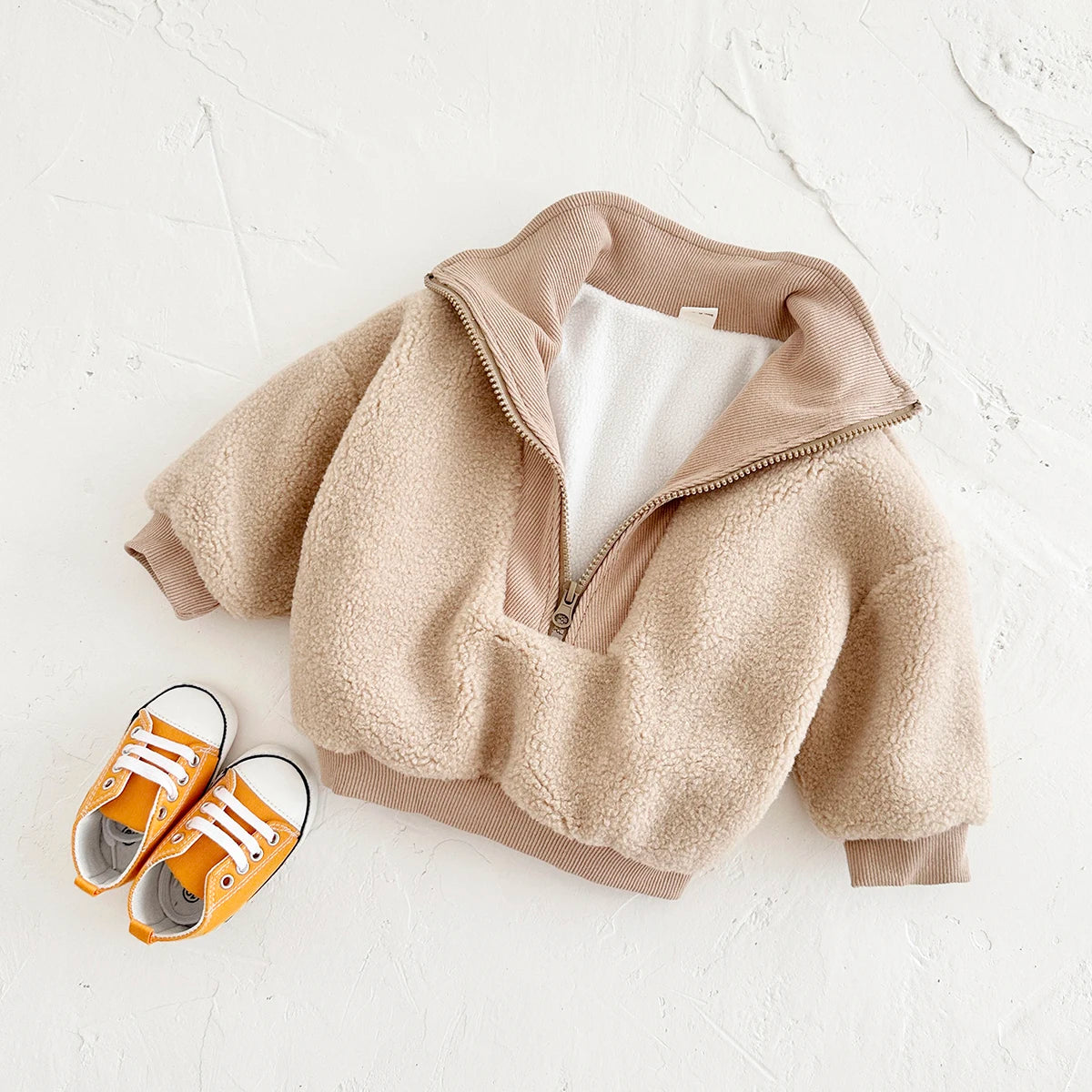 New Winter Baby Boys Girls Coats Fake Lamb Wool Solid Colour Zippered Jacket Top Kids Coat Jackets Children Clothes Overcoats