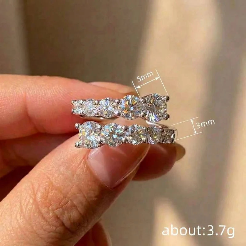 925 Sterling Silver Geometric Design Women Opening Ring Full Sparkling Cubic Zirconia Fashion Party Wedding Luxury Lady Jewelry
