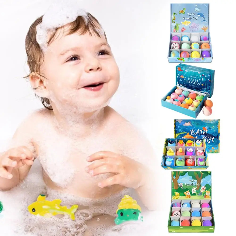 12PCS Flower Fruit Sea Salt Bubble Ball Bath Set with Surprise Toy,Kid Bath Gift Ocean gentle & safe Bath Bubble Ball Set ﻿
