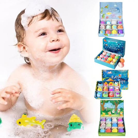 12PCS Flower Fruit Sea Salt Bubble Ball Bath Set with Surprise Toy,Kid Bath Gift Ocean gentle & safe Bath Bubble Ball Set ﻿
