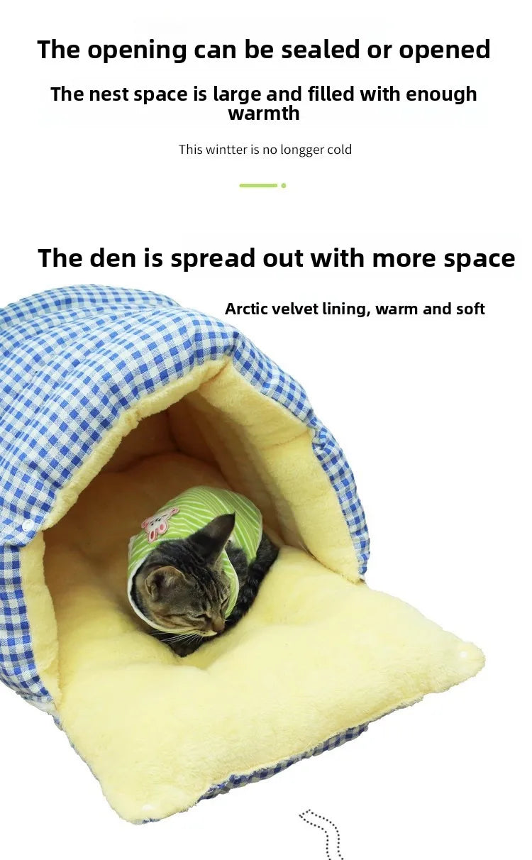 Foldable Pet Sleeping Bed for Cats And Dogs Thickened Semi-Enclosed Soft Indoor Design Warm for Autumn And Winter