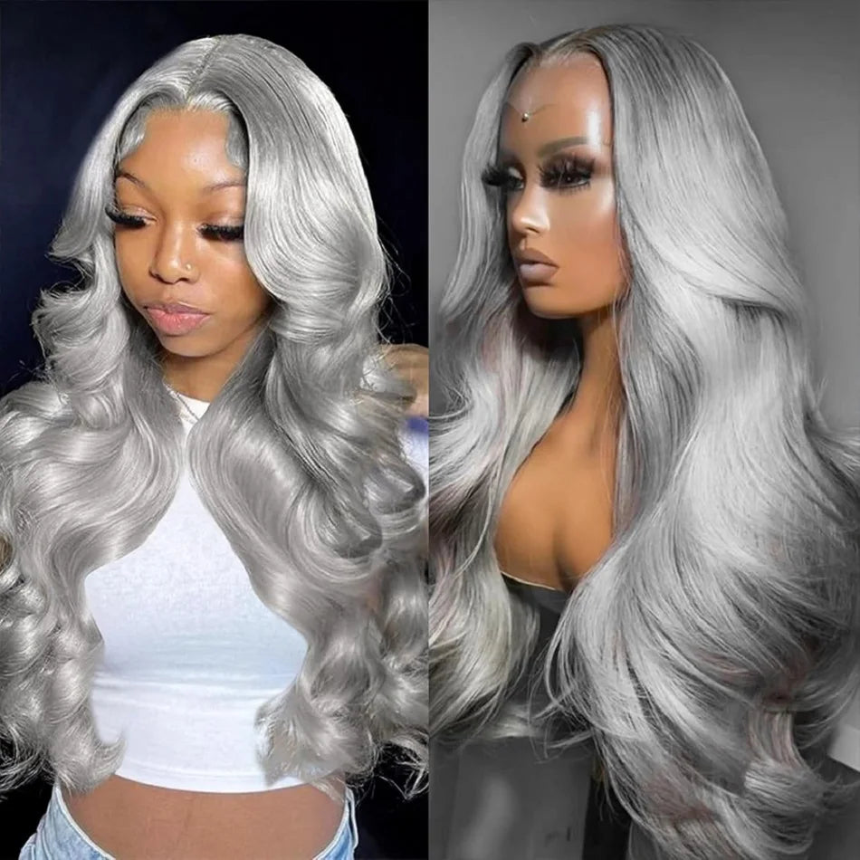 Silver Grey 13X4 Brazilian Body Wave Human Hair Wigs Super Double Drawn 13X6 Hd Lace Frontal Wigs Human Hair Wig Prepluck