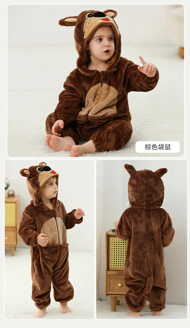 Newborn Baby Deer Animal Cartoon Romper Clothes Girls Pajamas Long Sleeve Hooded Onesies Infant Boys Costumes For Christmas