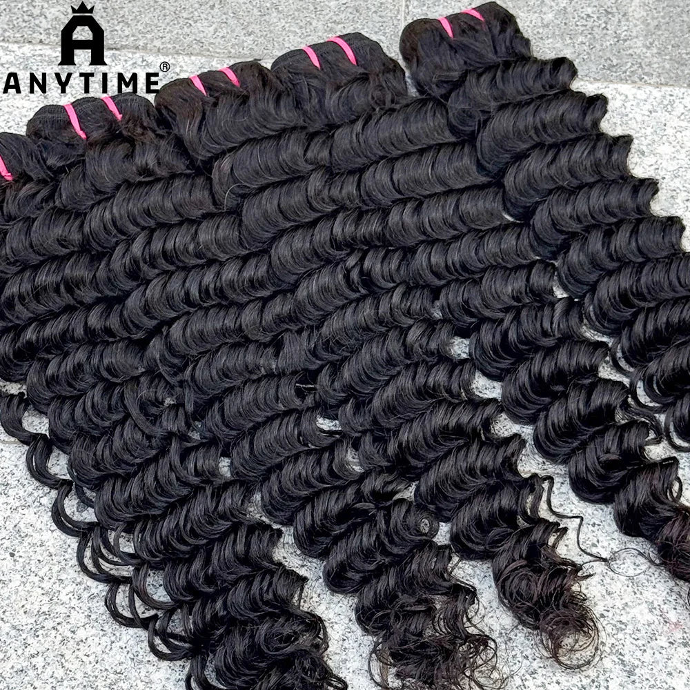 Deep Wave Bundles Natural Color 100% Human Hair Bundles Hair Weave Extension Deep Curly Bundles for Black Women 100g/Bundle