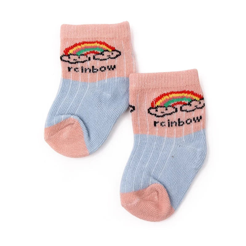 7 Pairs Set for Baby Socks Soft Cotton Cute Animal Smile Face Spring and Autumn for 0-6 Months Toddler Boys and Girls W0040W0052