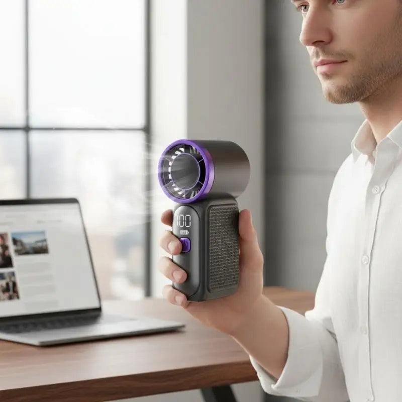 [Hot] 3600mAh Portable Mini Handheld Fan 3.5' Ultra High-Speed 16900 RPM With LED Display 6-Speed Cooling