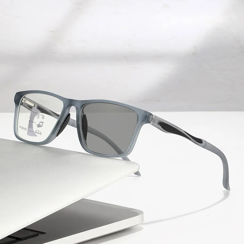 Dual Use Spring Leg Photosensitive Color Changing Multifocal Reading Glasses Anti Blue Light Lightweight Sports Reading Glasses