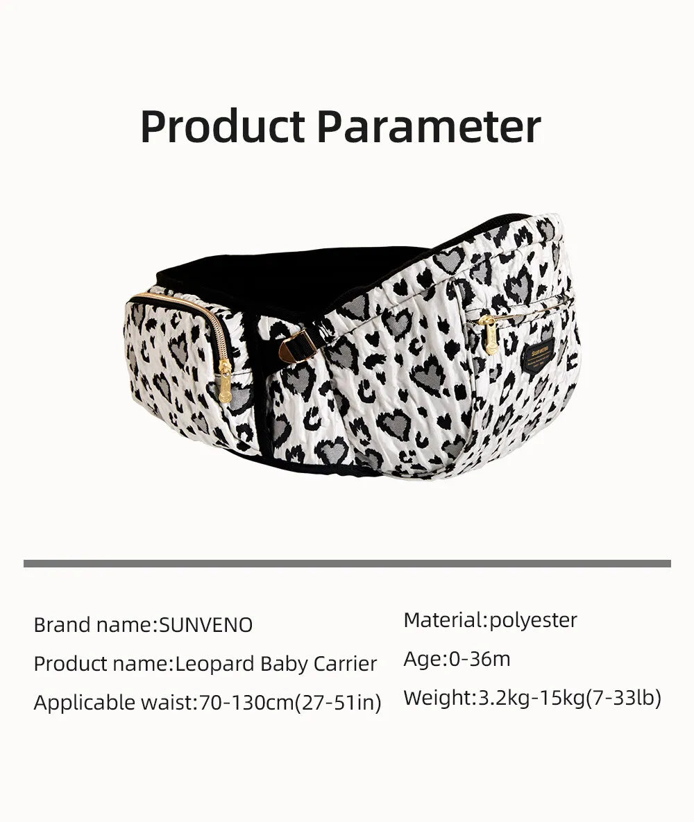 SUNVENO Baby Carrier Fashion Leopard Print Waist Stool Non-Slip Hip Seat Surface for 3-36months Newborns & Toddlers