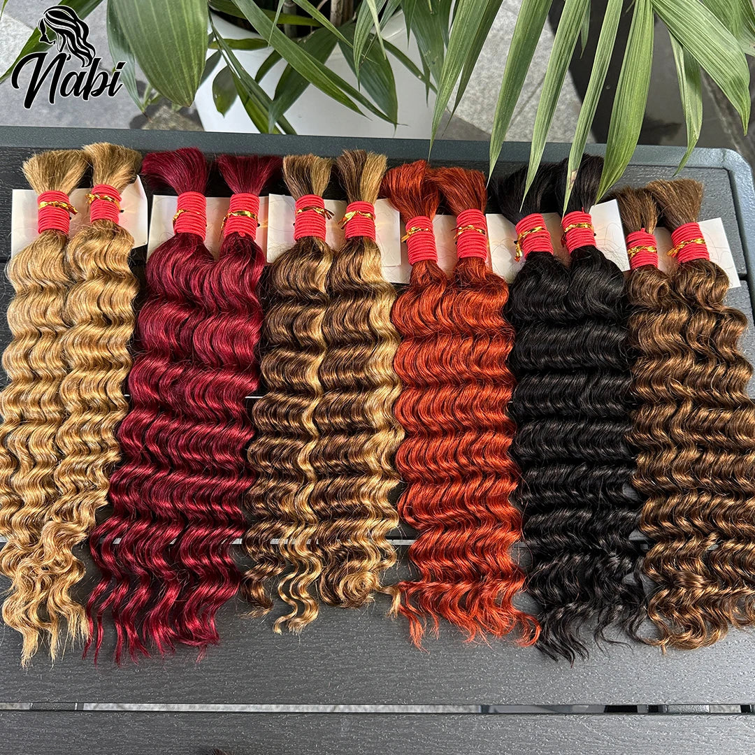 4/27# 99J# Colored Human Hair Boho Braiding Hair 50g/bundle Deep Wave Brazilian Human Braiding Hair for Black Women
