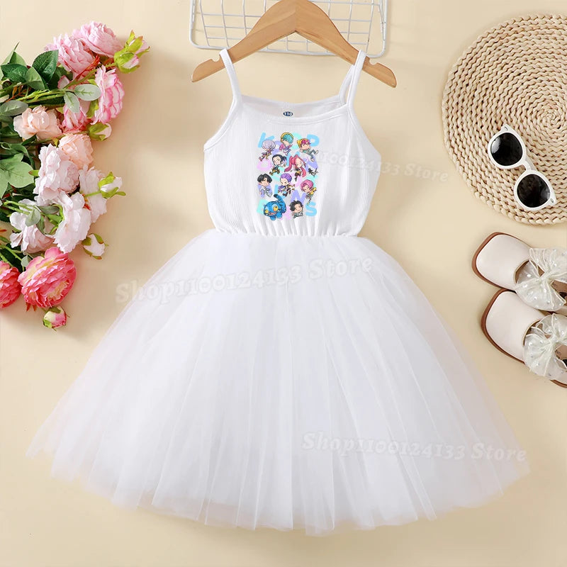 Demone Hunter Girls Baby Dress Skirts Summer Cute Anime Harajuku Princess Y2K Kawaii Clothes Kids Tutu Puffy Skirt Birthday Gift