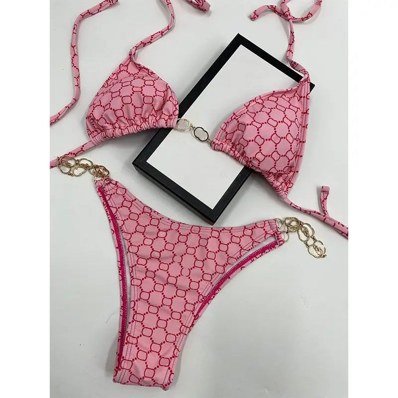 2025 Summer New Women's Outdoor Beach Swimsuit Sexy Hanging Neck Strap Split Bikini