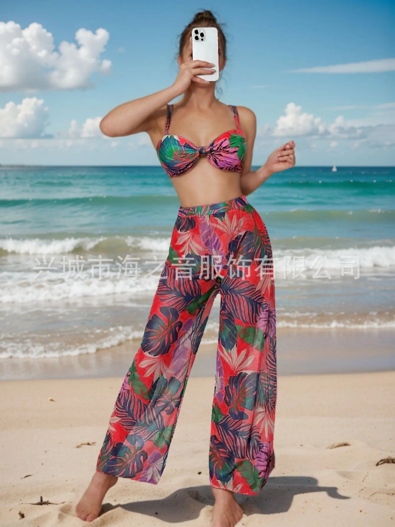 New Swimwear Sexy Bikini Mesh Trousers Three-piece Split Women's Swimsuit