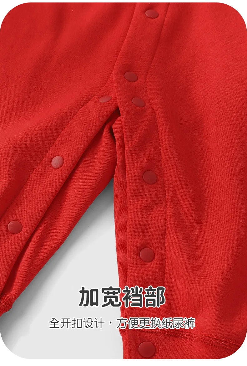【Youqi】Chinese Baby Romper Autumn Style Full-Month Baby Red New Year Pure Cotton Jumpsuit Festive Hundred-Day Birthday Outfit