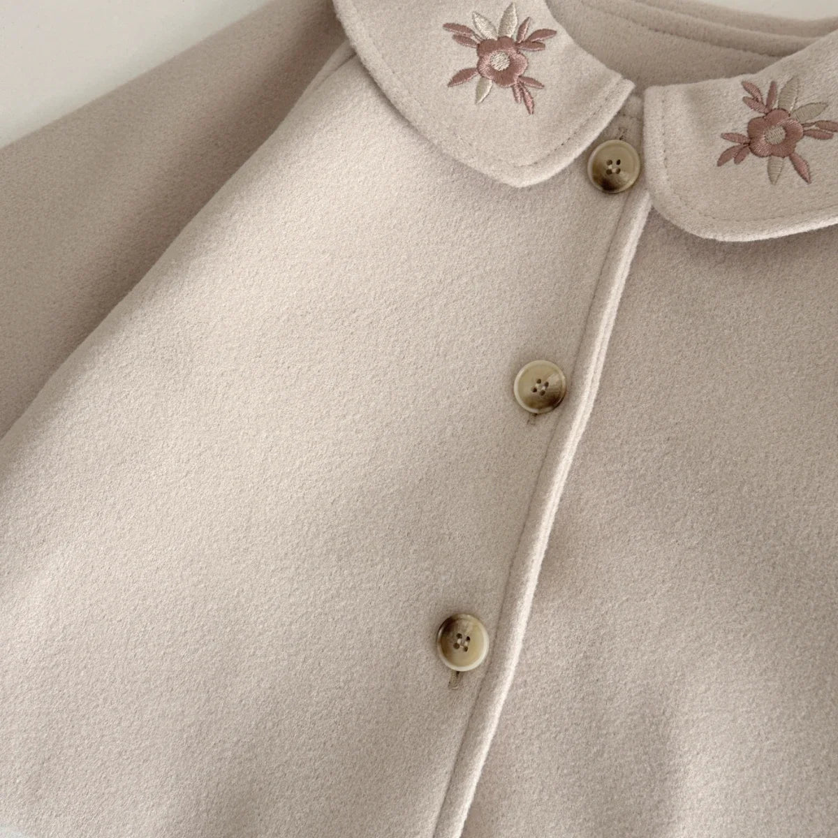 2026 Autumn Winter Baby Woolen Fabric Outerwear Sun Embroidery Collar Warm Coat for Infant Toddler Daily Jacket