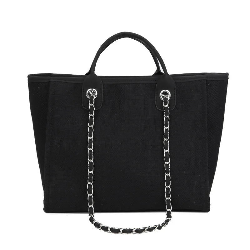 Women Tote Bags Fashion Canvas Large Capacity Handbag Casual Chains Shoulder Bags Ladies Big Messenger Bag Shopping Bag