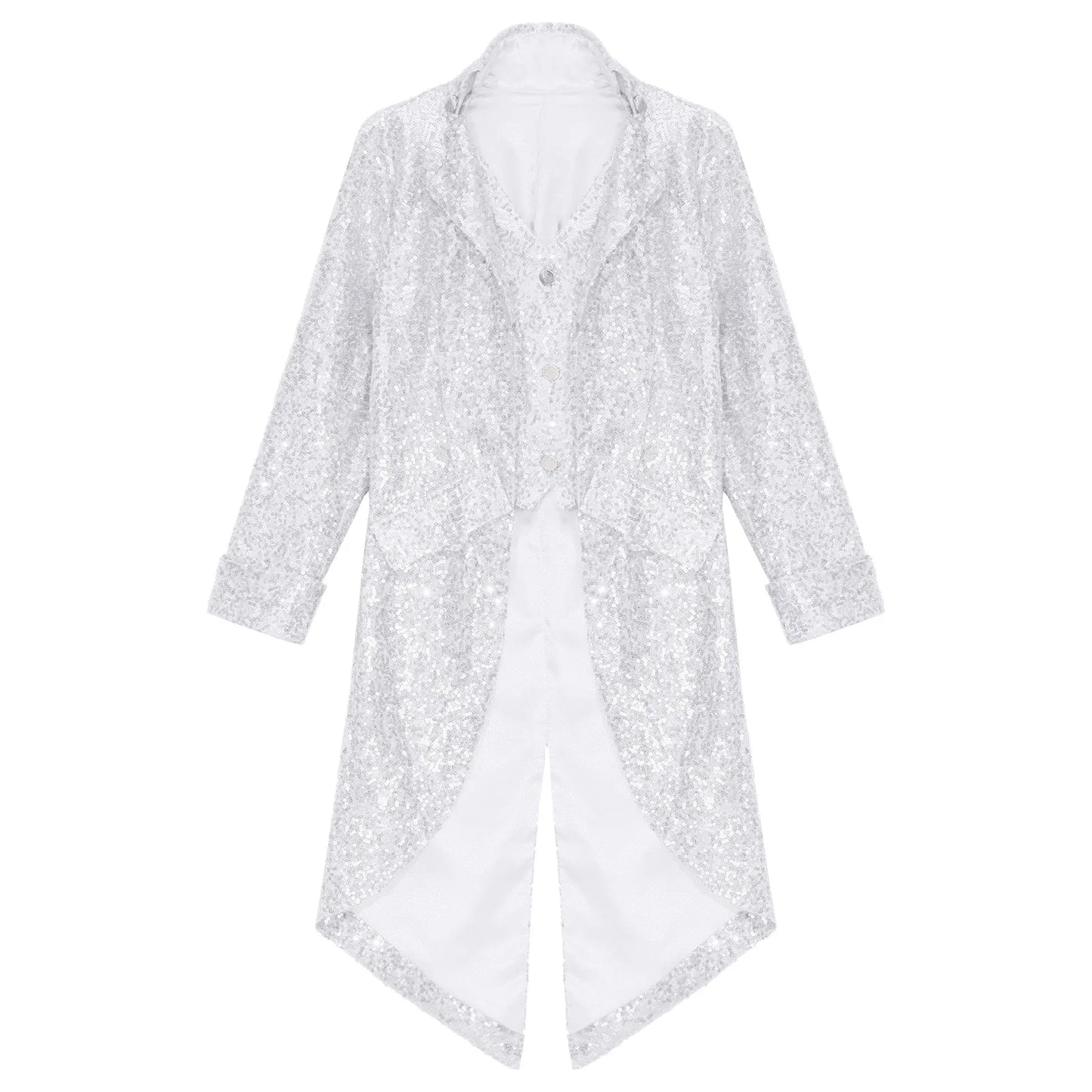 Kids Boys Halloween Medieval Renaissance Costume Sparkly Sequins Victorian Tailcoat Jacket Frock Coat Long Sleeve Gothic Tuxedo