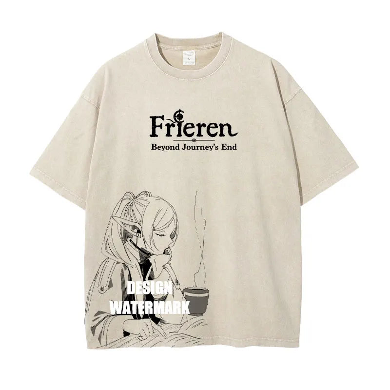Frieren: Beyond Journey's End Anime Clothing Frieren Kawaii Tshirt Men Women T-shirts Washed Cotton T Shirt Harajuku Male Tops