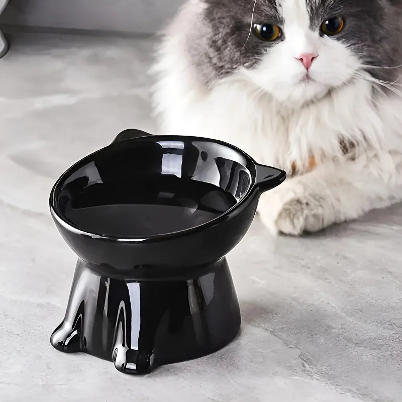 2 Piece Set - Elegant Black/Pure White Elevated Pet Bowl Elevated Anti Slip Wide Bottom Plastic Material Suitable Cats and Dogs